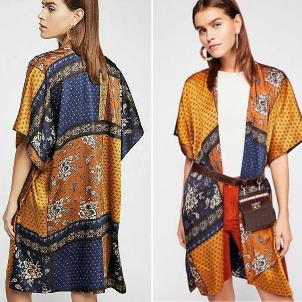 Free People Mon Cheri Yellow Patchwork Kimono